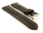 Padded Watch Strap Band CANYON Genuine Leather Black/Orange 22mm