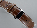 Leather Watch Strap CROCO Butterfly Clasp Dark Brown / White 24mm