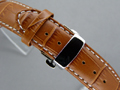 Leather Watch Strap CROCO Butterfly Clasp Brown / White 22mm