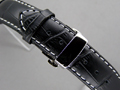 Leather Watch Strap CROCO Butterfly Clasp Black / White 22mm