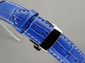 Leather Watch Strap CROCO Butterfly Clasp Blue / White 20mm