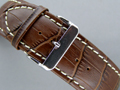 Leather Watch Strap CROCO Dark Brown / White 28mm
