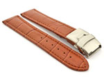 Genuine Leather Watch Band Croco Deployment Clasp Brown / Brown 22mm