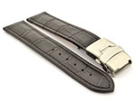 Genuine Leather Watch Strap Croco Deployment Clasp Black / Black 24mm
