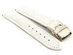Genuine Leather Watch Band Croco Deployment Clasp White / White 22mm