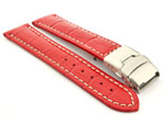 Genuine Leather Watch Strap Croco Deployment Clasp Glossy Red / White 24mm