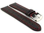 Leather Watch Strap CROCO RM Black/Red 26mm