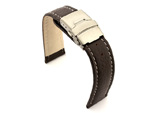 Genuine Leather Watch Strap Freiburg Deployment Clasp Dark Brown / White 22mm