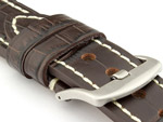 Genuine Leather Watch Strap CROCO GRAND PANOR Dark Brown/White 22mm