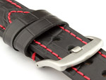 Genuine Leather Watch Strap CROCO GRAND PANOR Black/Red 22mm