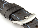 Genuine Leather Watch Strap CROCO GRAND PANOR Black/Blue 22mm