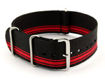 NATO G10 Watch Strap Military Nylon Divers (3 rings) Black/Red (A) 18mm