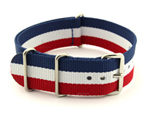 NATO G10 Watch Strap Military Nylon Divers 3 rings Blue/White/Red (France)22mm
