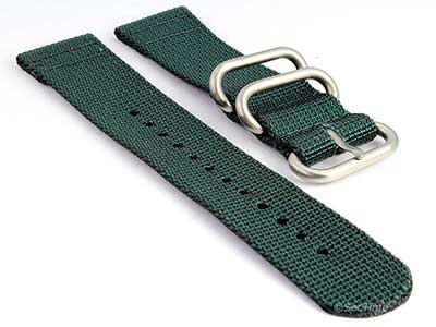 TWO-PIECE NATO Nylon Watch Strap Bond-Style Brushed Rings Green 24mm