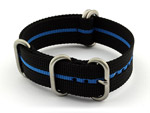 20mm Black/Blue - Nylon Watch Strap/Band Strong Heavy Duty (4/5 rings) Military