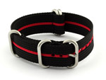 20mm Black/Red - Nylon Watch Strap / Band Strong Heavy Duty (4/5 rings) Military