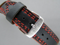 Leather Watch Strap ORION Black / Red 20mm