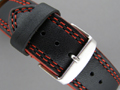 Leather Watch Strap ORION Black / Red 28mm