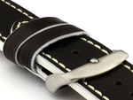 Genuine Leather Watch Band PORTO Black/White 24mm