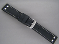 Leather Watch Strap AVIATOR Style Black 22mm