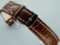 Leather Watch Strap CROCO XXXL Dark Brown / White 24mm