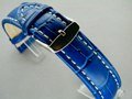 Leather Watch Strap CROCO XXXL Blue / White 20mm