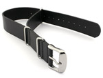 Leather NATO Watch Strap Band (3 rings) Black 20mm