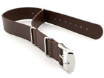 Leather NATO Watch Strap Band (3 rings) Dark Brown 24mm