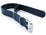 Leather NATO Watch Strap Band (3 rings) Navy Blue 24mm