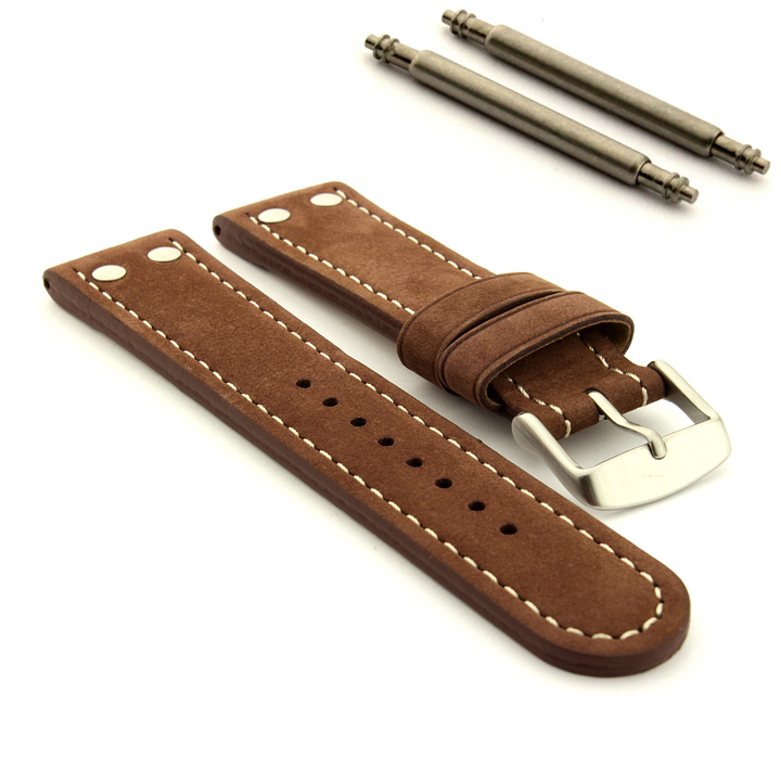 Mens Riveted Suede Genuine Leather Military Watch Strap Band in Aviator