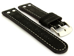 Riveted Suede Leather Watch Strap in Aviator Style Black 22mm