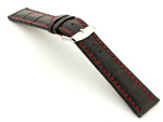 Extra Long Watch Strap Croco Black / Red 18mm