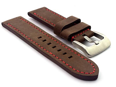 Leather Watch Strap Marina fits Panerai 24mm Matte Brown/Red