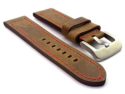 Leather Watch Strap Marina fits Panerai 24mm Matte Tan/Red