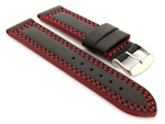 Leather Watch Strap Orion Black / Red 28mm