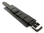 Leather Watch Strap with Wrist Cuff - Solar Black / Blue 24mm