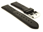 Elegant Cross Stitched Leather Watch Strap Vinci Black 20mm