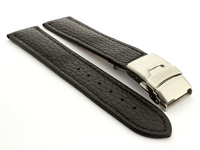 Genuine Leather Watch Strap Freiburg Deployment Clasp  Black / Black 22mm