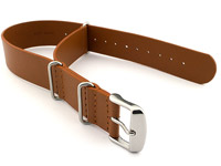 Leather NATO Watch Strap Band (3 rings) Brown(Tan) 24mm
