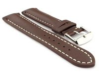 Padded Genuine Leather Watch Strap SAHARA Dark Brown/White 24mm