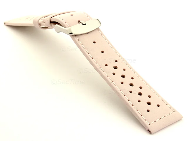 (image for) 18mm Pink/White - Genuine Leather Watch Strap / Band RIDER, Perforated