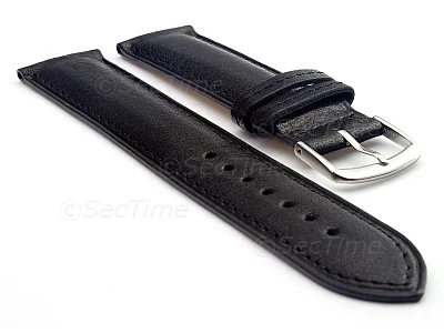 (image for) 12mm Black Genuine Leather Watch Strap Band Vegetable Tanned Alan