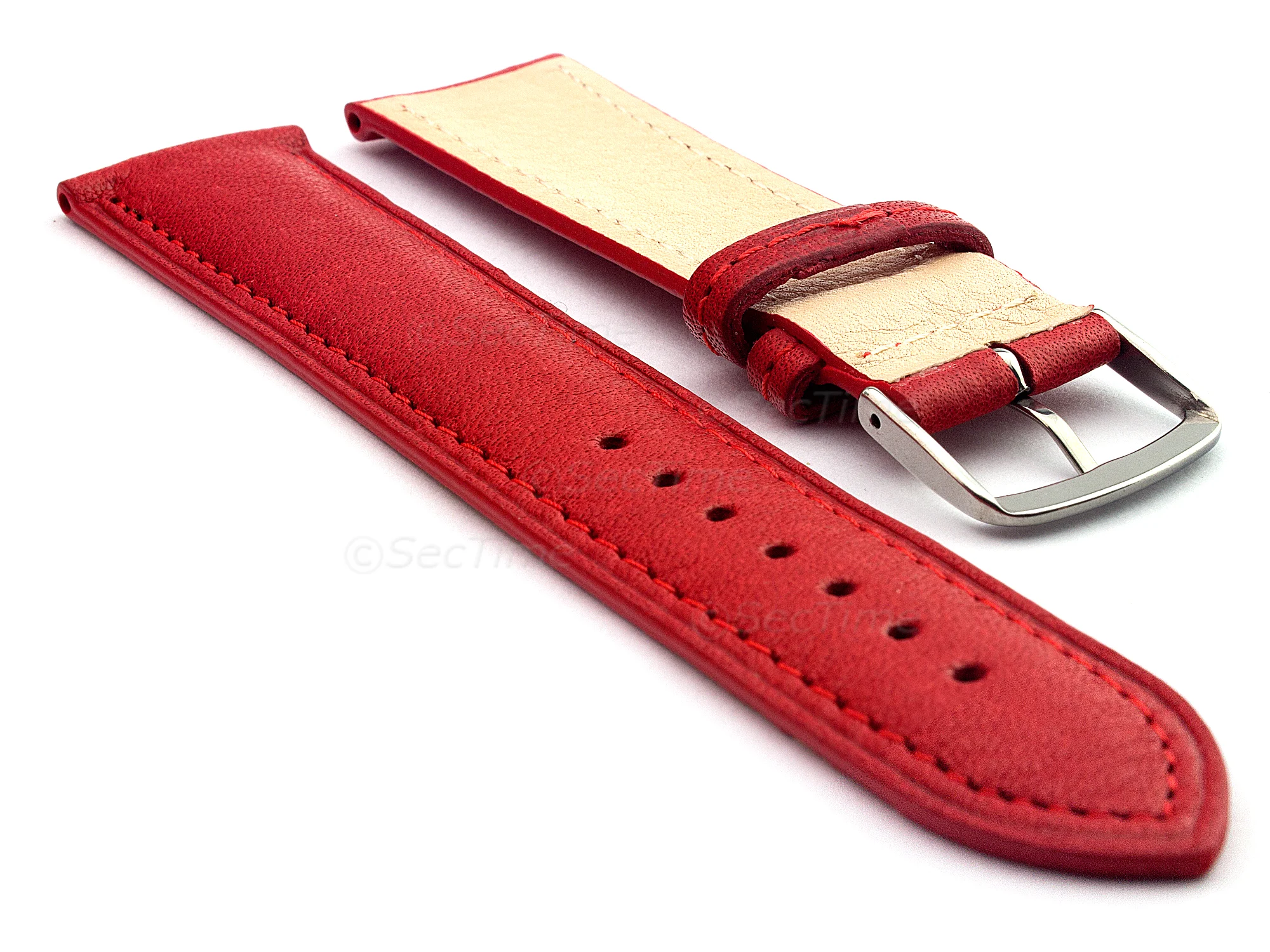 (image for) 16mm Red Genuine Leather Watch Strap Band Vegetable Tanned Alan (1)