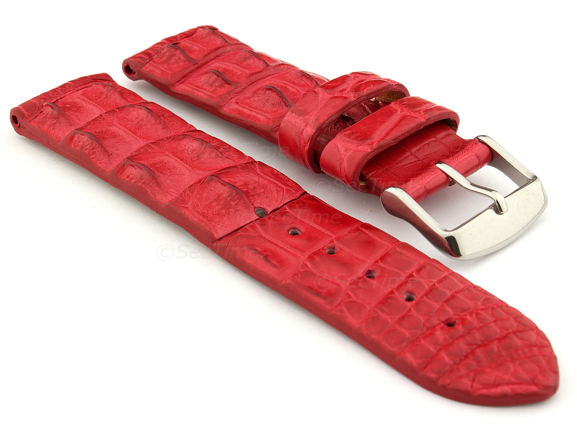 (image for) Genuine Alligator Leather Watch Strap FLORIDA Red 20mm