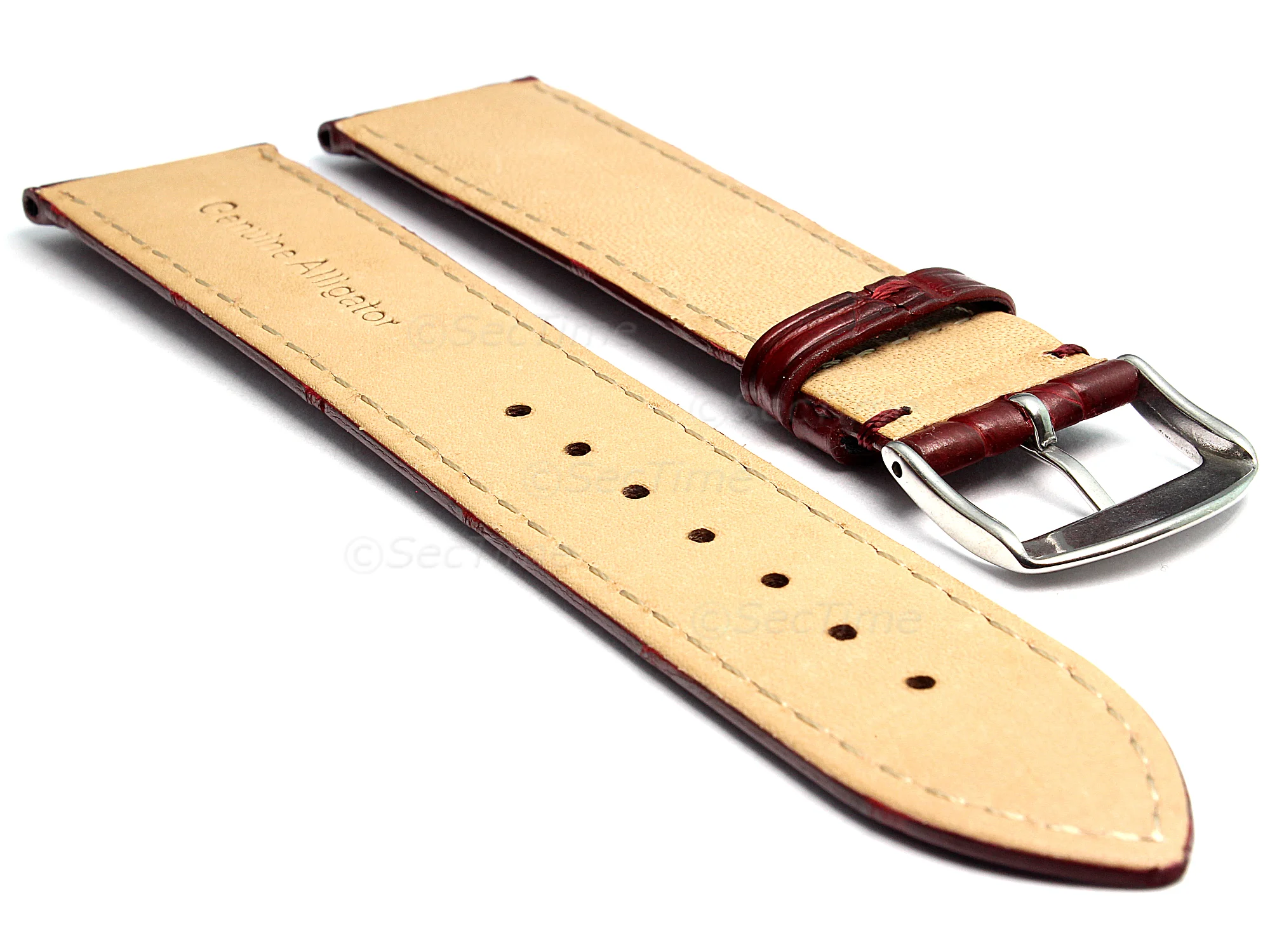 (image for) Genuine Alligator Leather Watch Strap Band Louisiana Maroon 18mm (1)