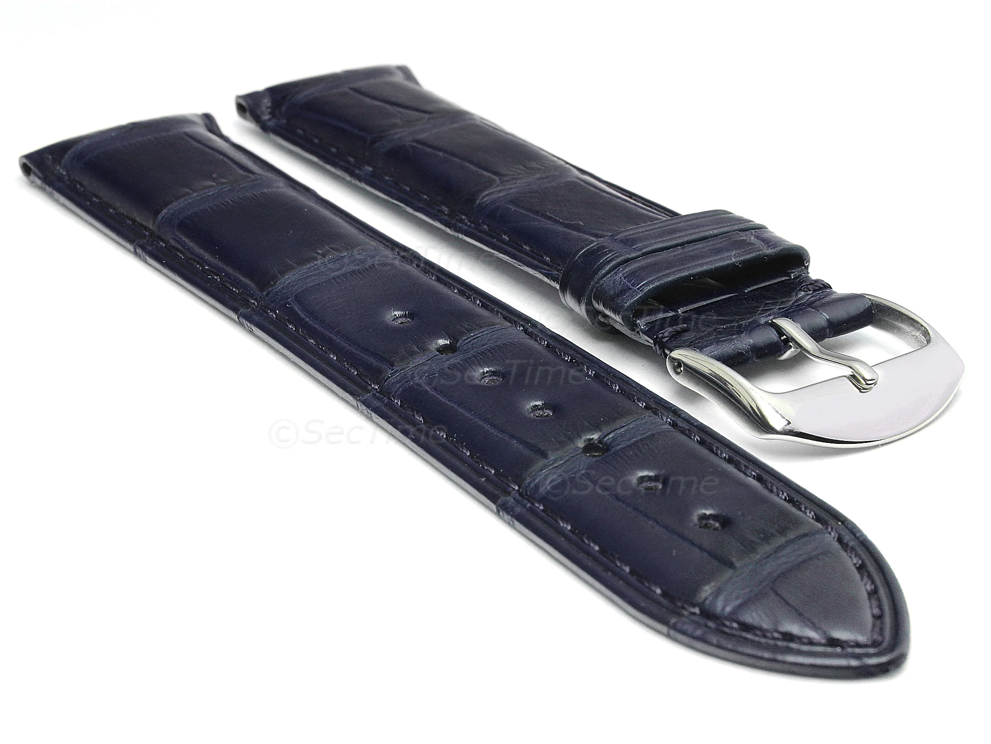 (image for) Genuine Alligator Leather Watch Strap Band Louisiana Navy Blue 18mm