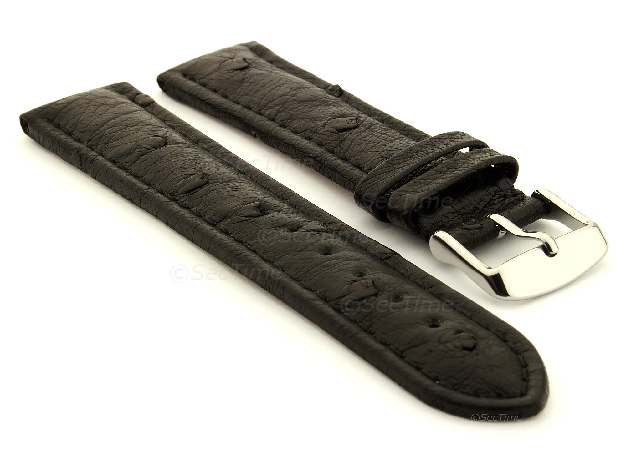 (image for) Genuine Ostrich Leather Watch Strap Amsterdam Black 22mm