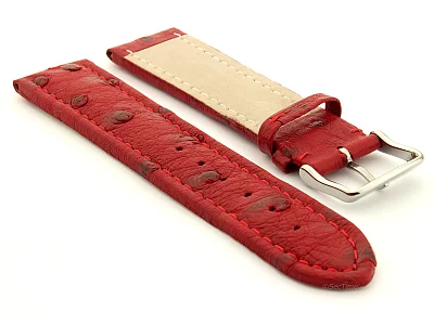 (image for) Genuine Ostrich Leather Watch Strap Amsterdam Red 24mm (1)
