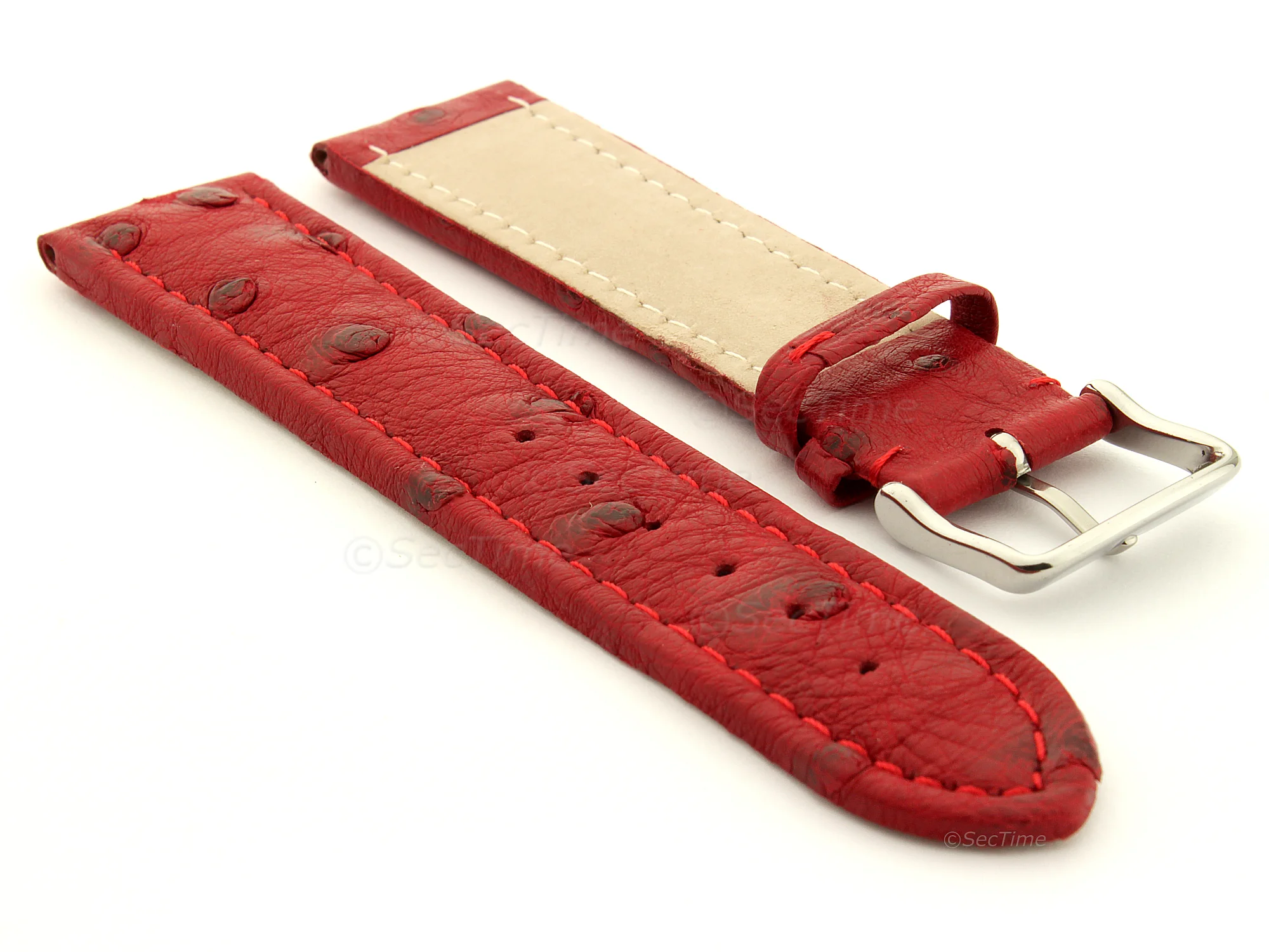 (image for) Genuine Ostrich Leather Watch Strap Amsterdam Red 24mm (1)