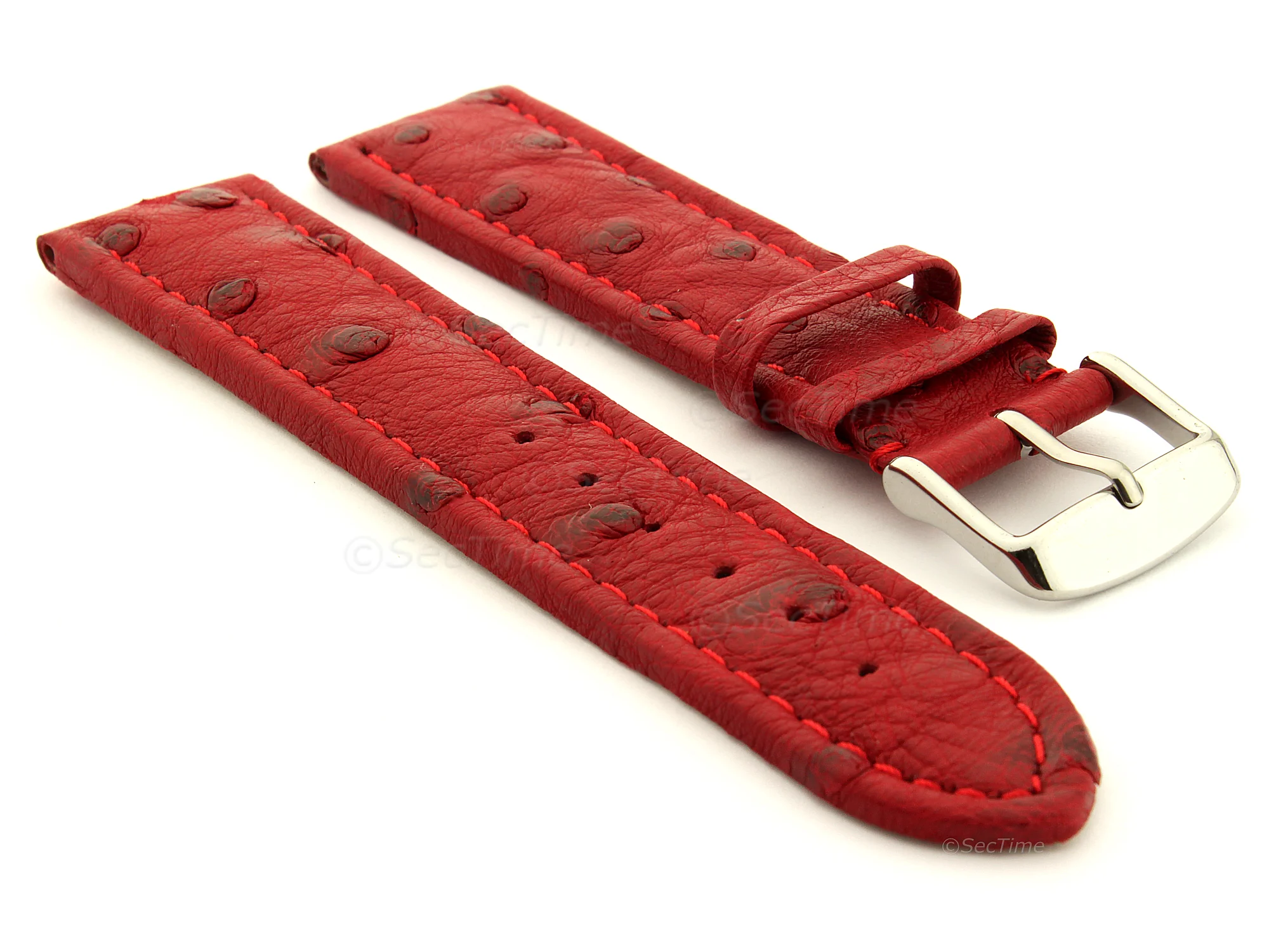 (image for) Genuine Ostrich Leather Watch Strap Amsterdam Red 24mm